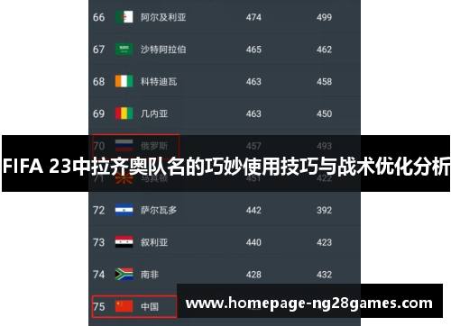FIFA 23中拉齐奥队名的巧妙使用技巧与战术优化分析