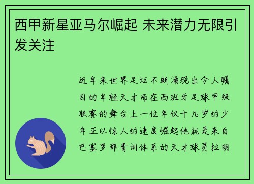 西甲新星亚马尔崛起 未来潜力无限引发关注