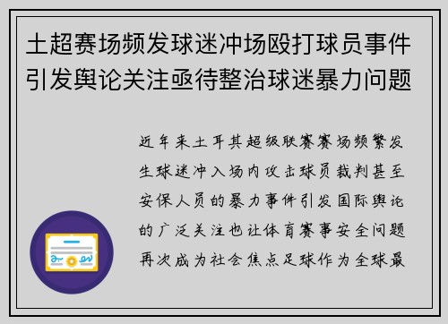 土超赛场频发球迷冲场殴打球员事件引发舆论关注亟待整治球迷暴力问题